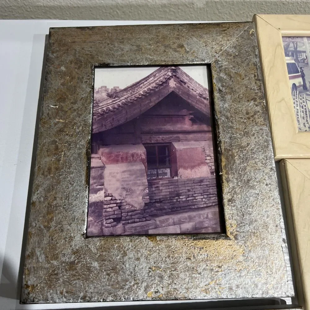 Antique VTG Lot of 5 Framed Photographs Photos Asian People Life City Town